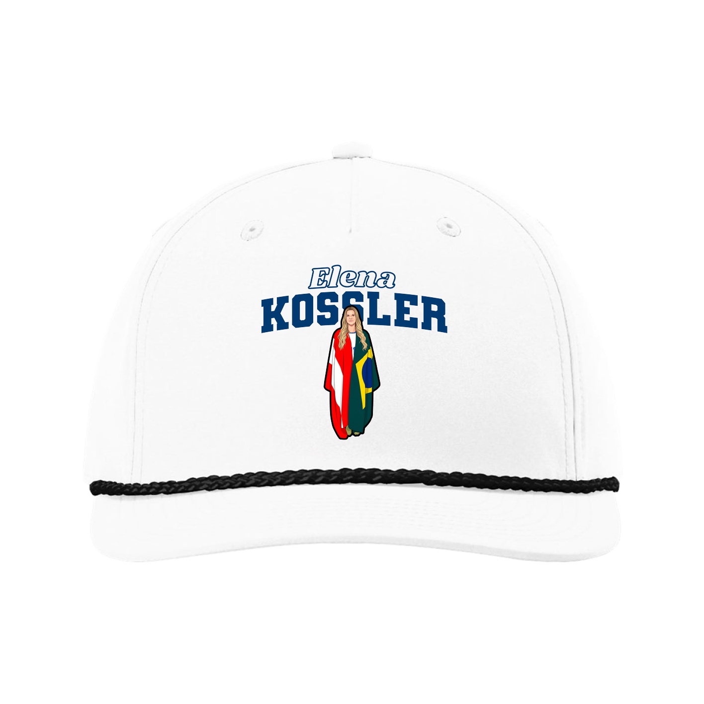 Five-Panel Classic Rope Cap — Name Arch in White