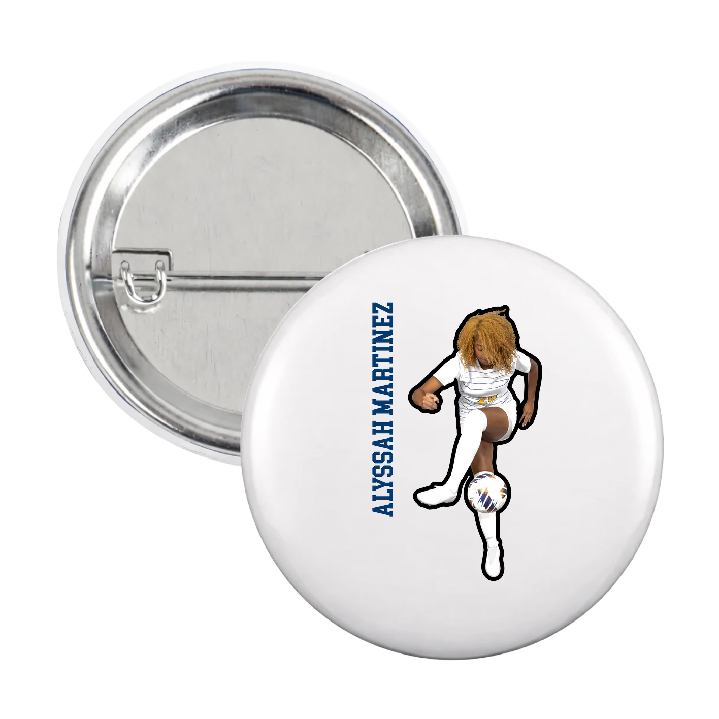 Game Day Button — Name Vertical in White