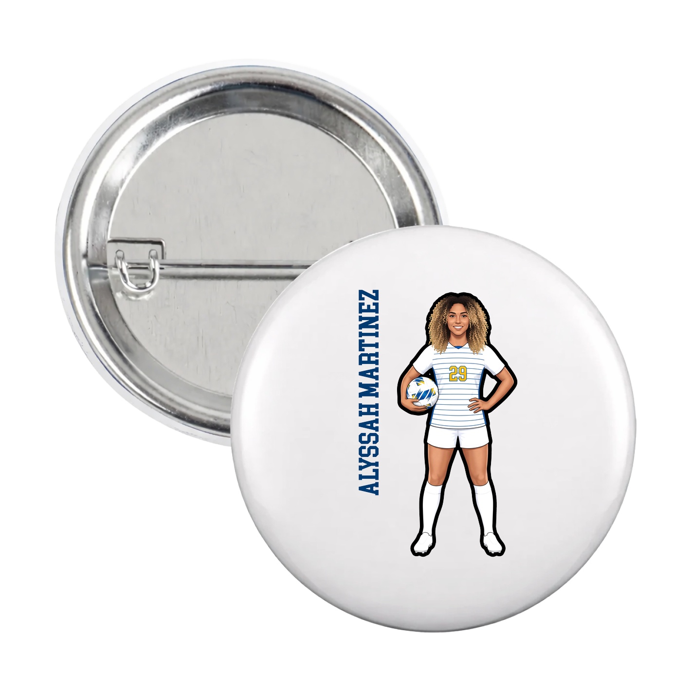 Game Day Button — Name Vertical in White