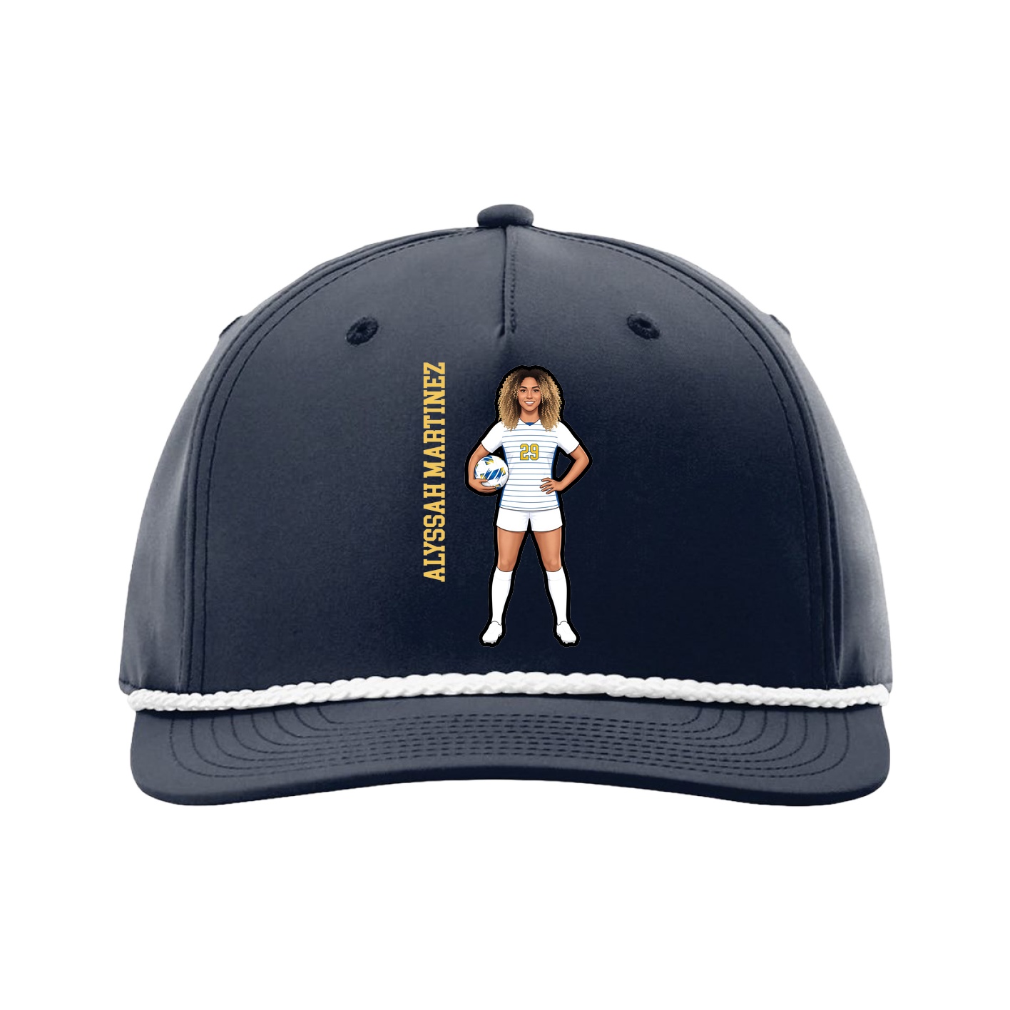 Five-Panel Classic Rope Cap — Name Vertical in Navy