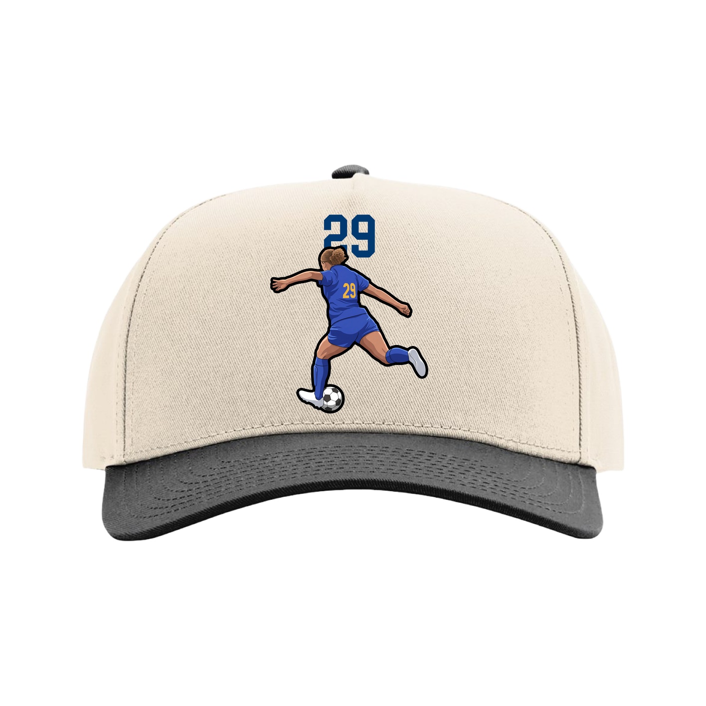 Full Fabric Five-Panel Champ Cap — Number Top in Cream/Black