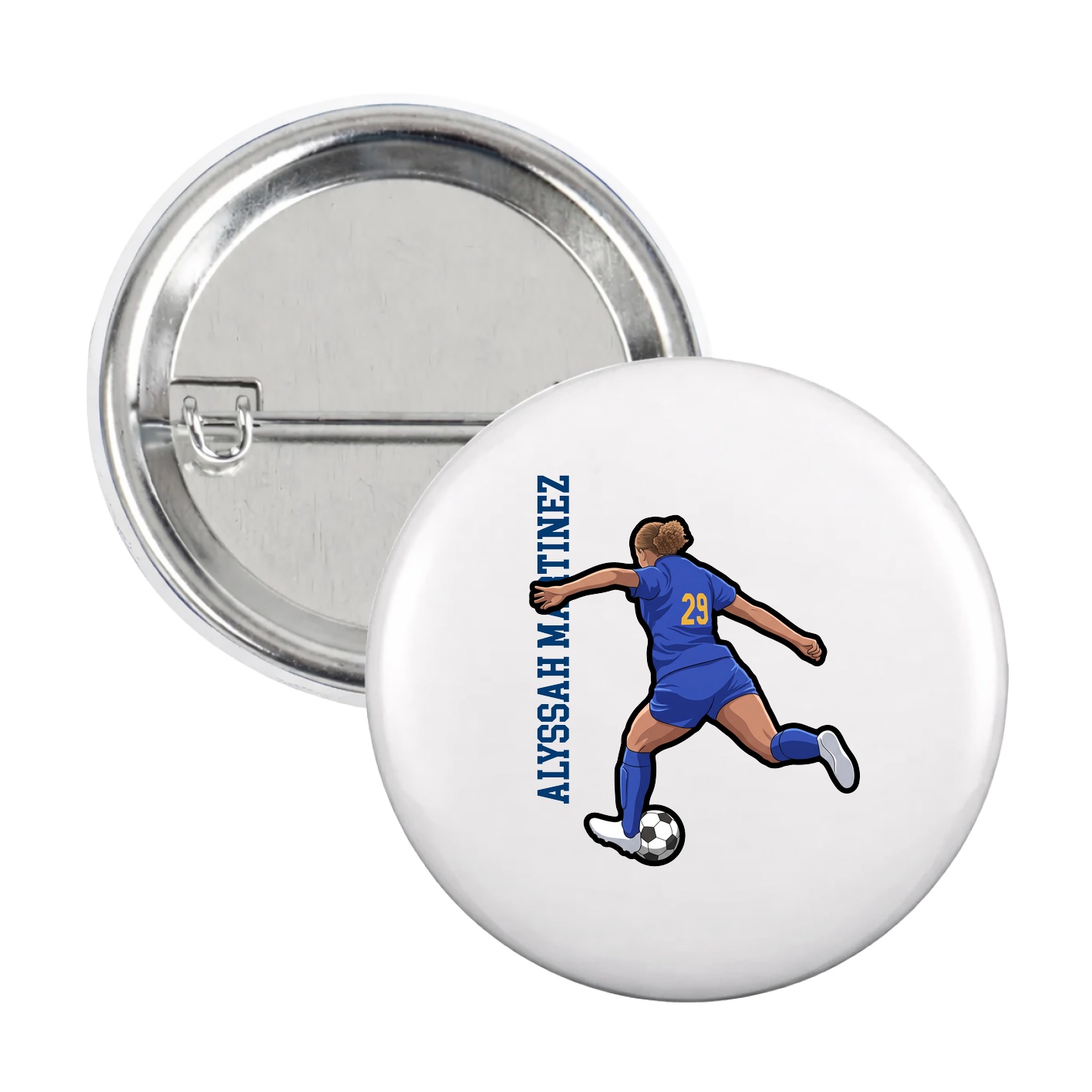 Game Day Button — Name Vertical in White
