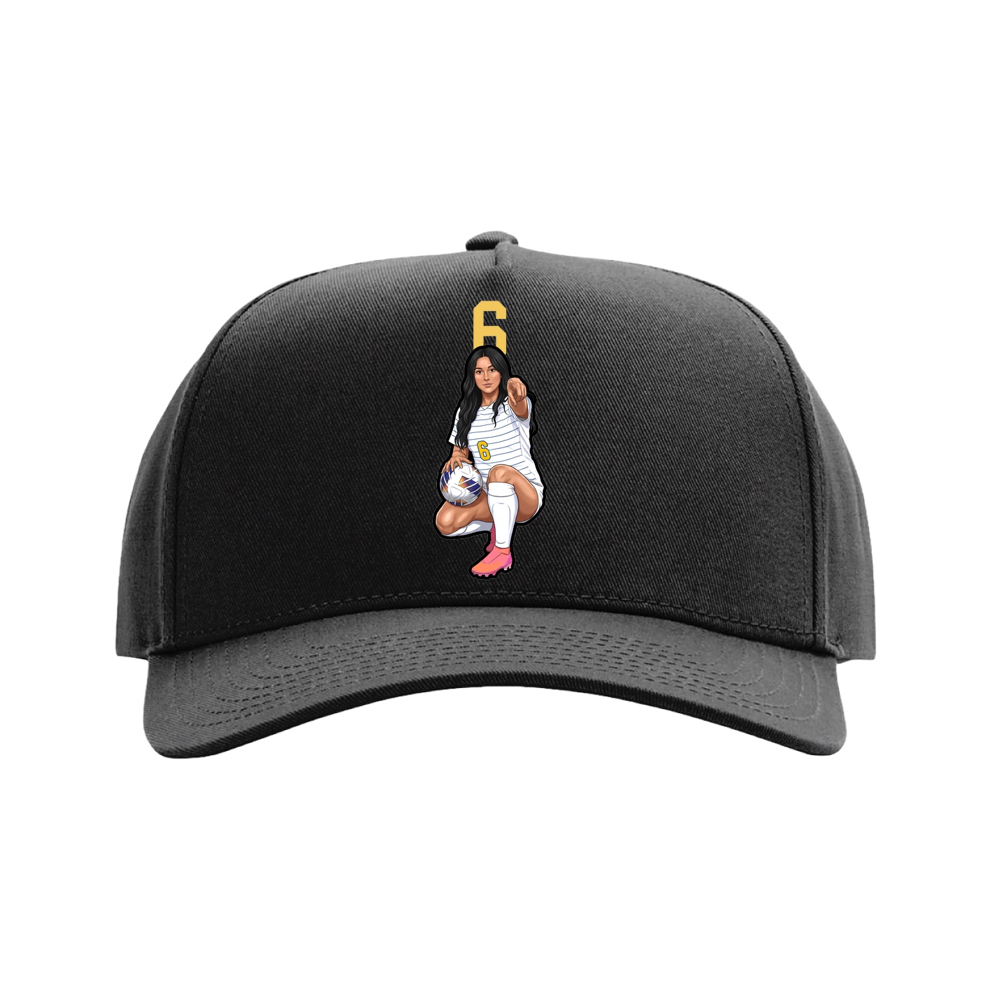 Full Fabric Five-Panel Champ Cap — Number Top in Black