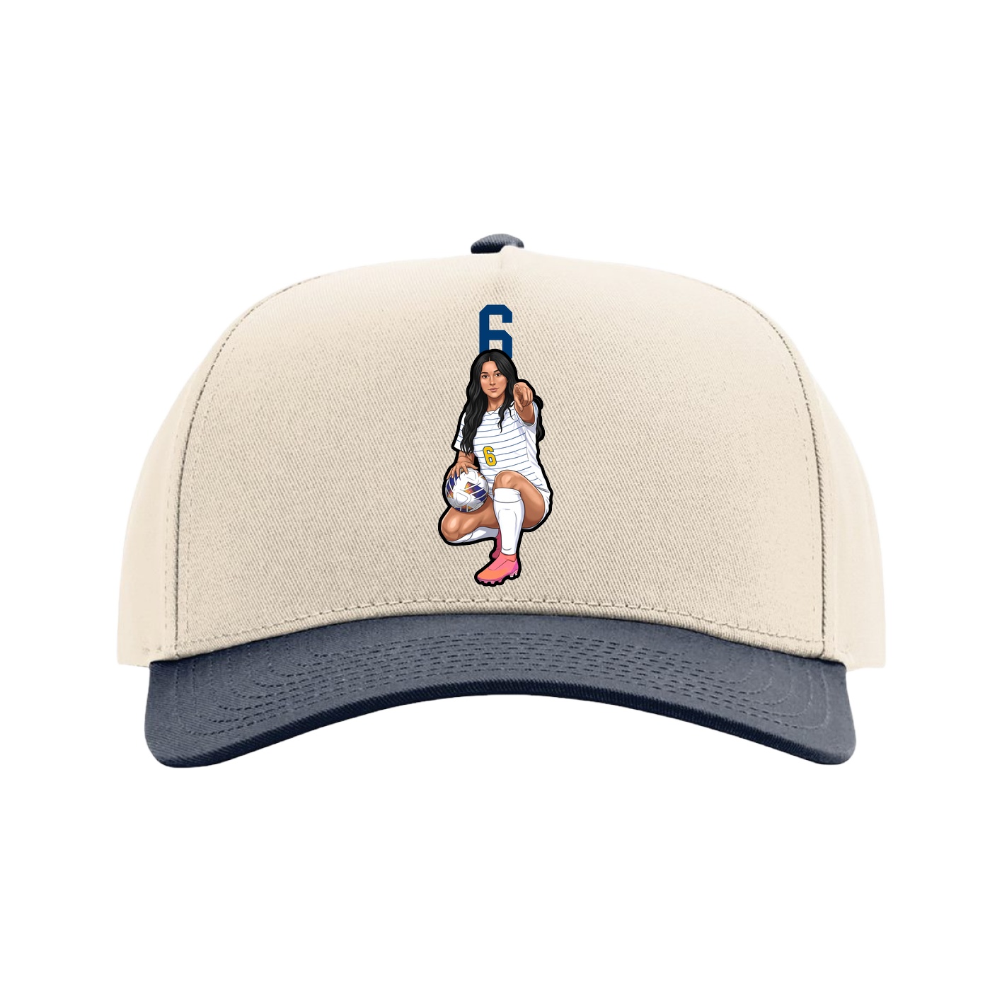 Full Fabric Five-Panel Champ Cap — Number Top in Cream/Navy