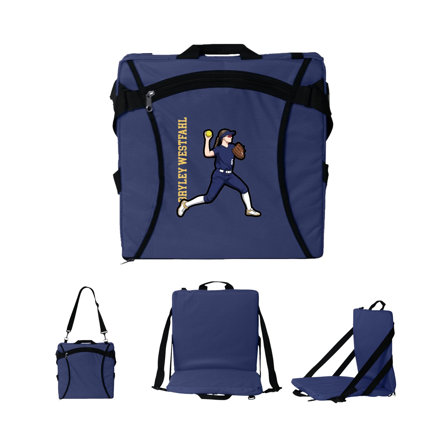 Folding Stadium Seat — Name Vertical in Navy