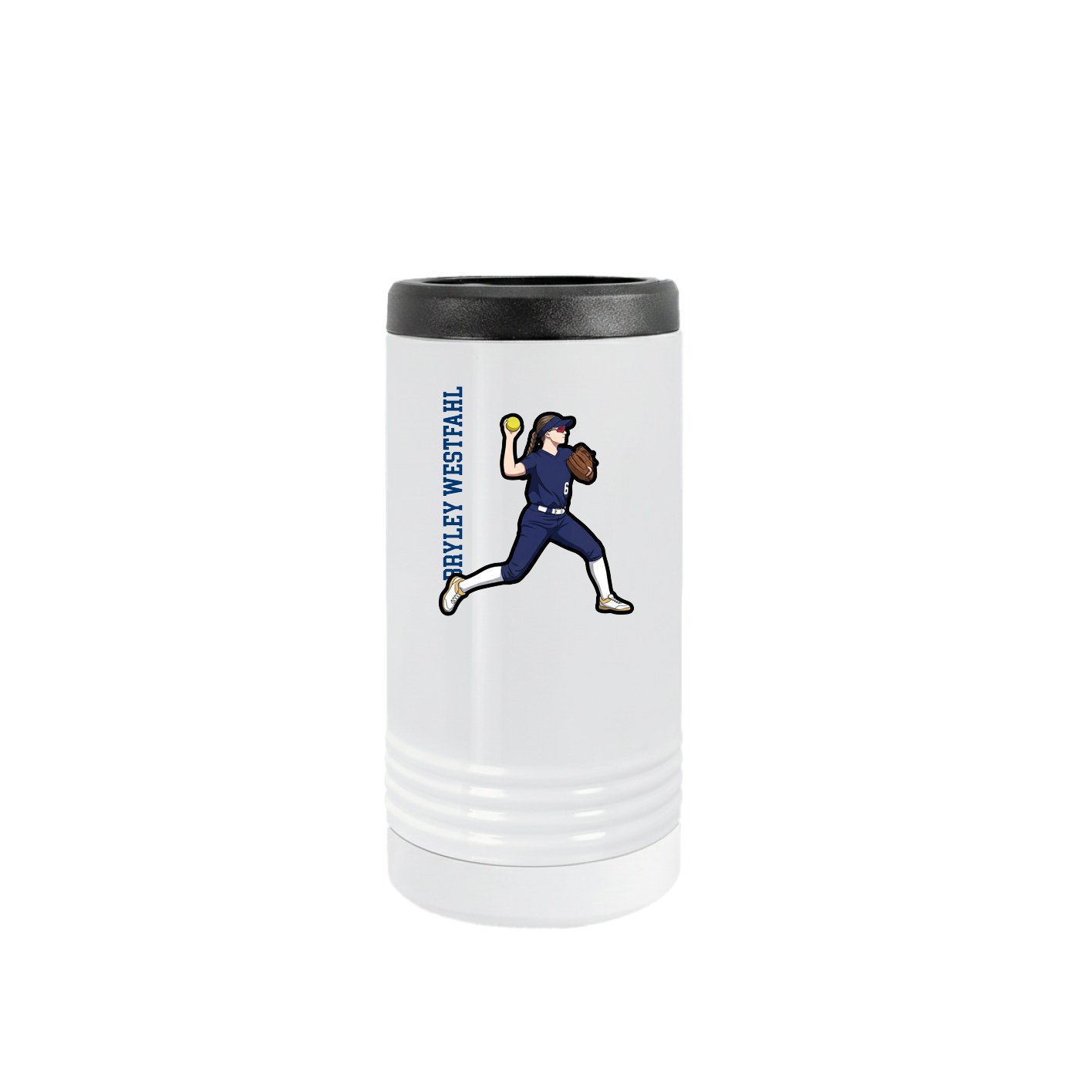 Slim Beverage Holder — Name Vertical in White