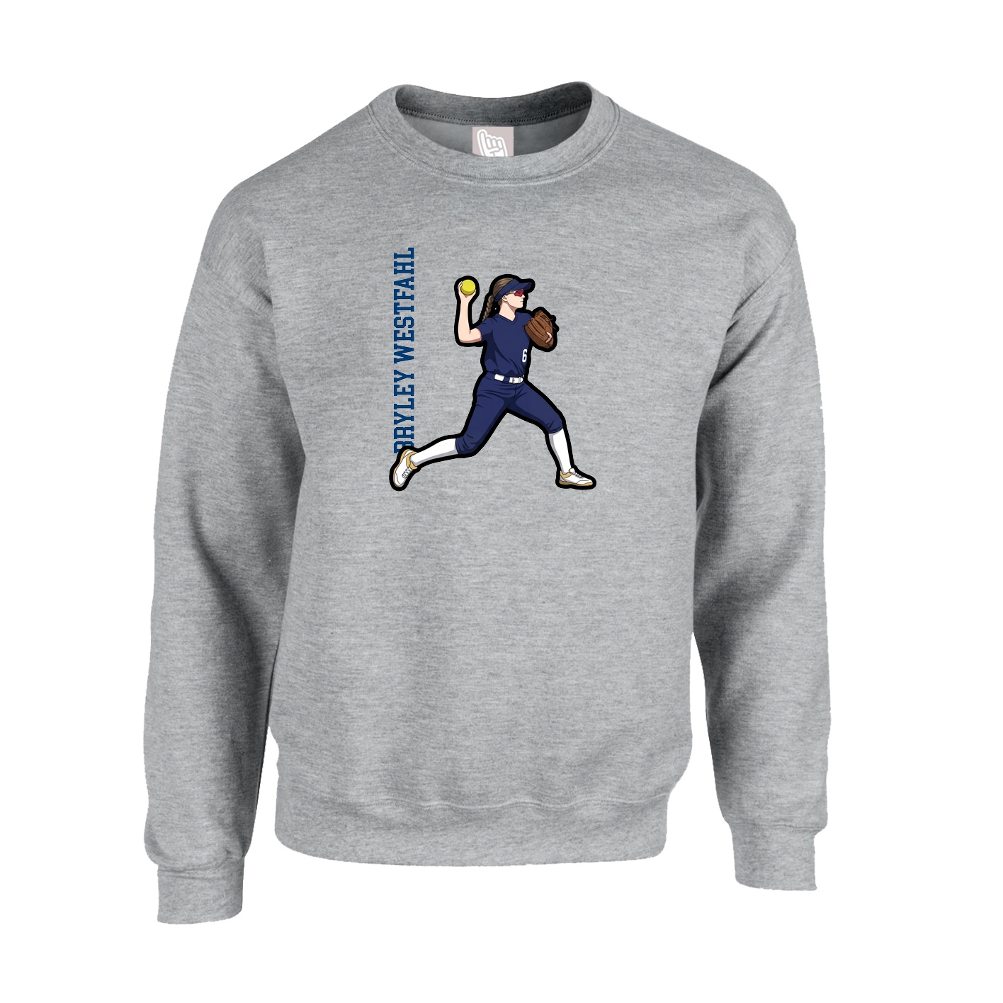 Fleece Crew — Name Vertical in Grey
