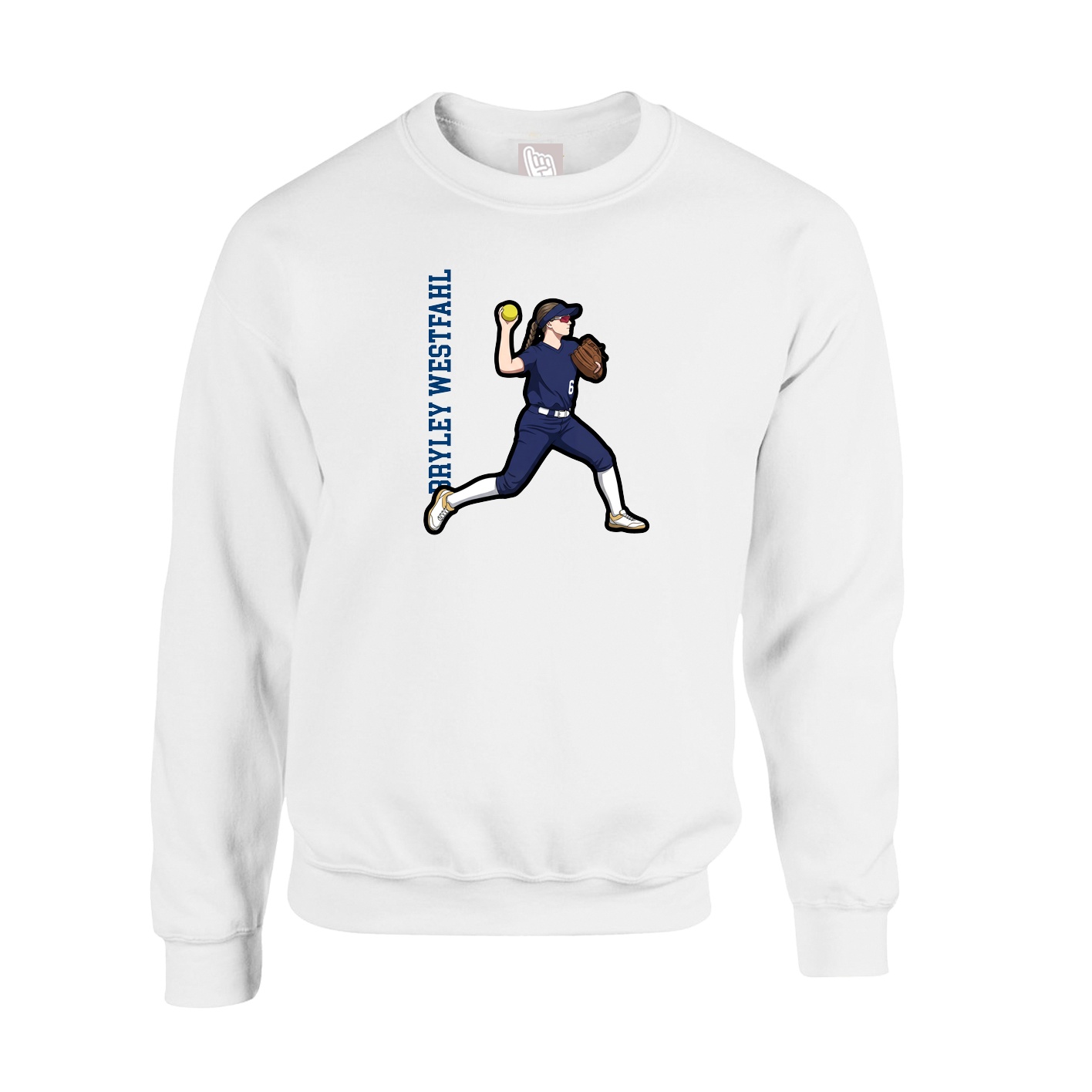 Fleece Crew — Name Vertical in White