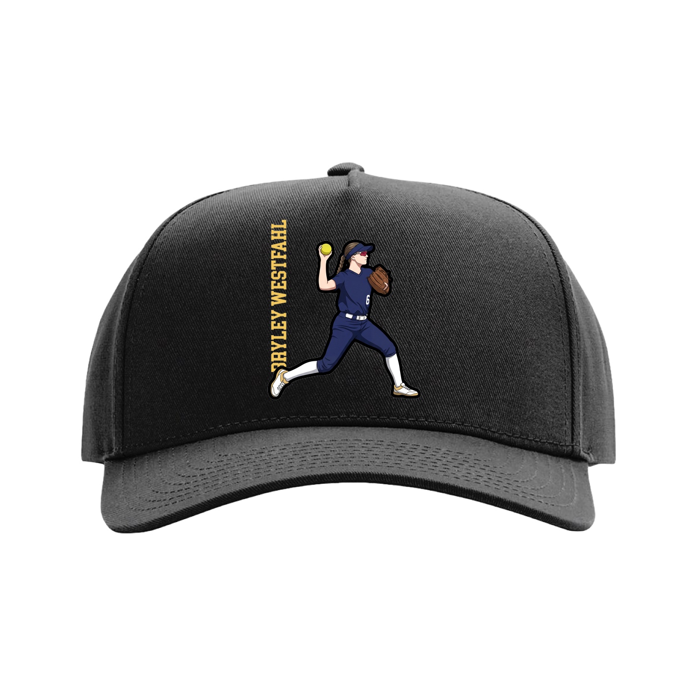 Full Fabric Five-Panel Champ Cap — Name Vertical in Black