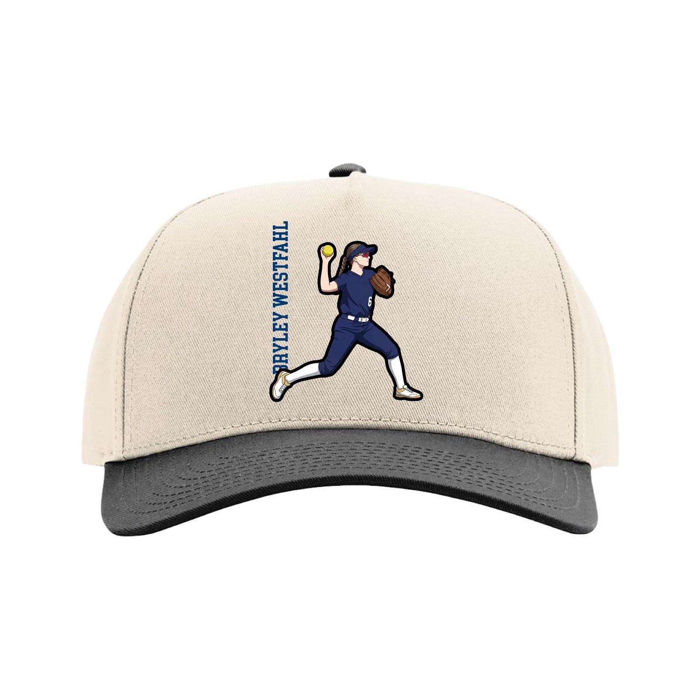 Full Fabric Five-Panel Champ Cap — Name Vertical in Cream/Black