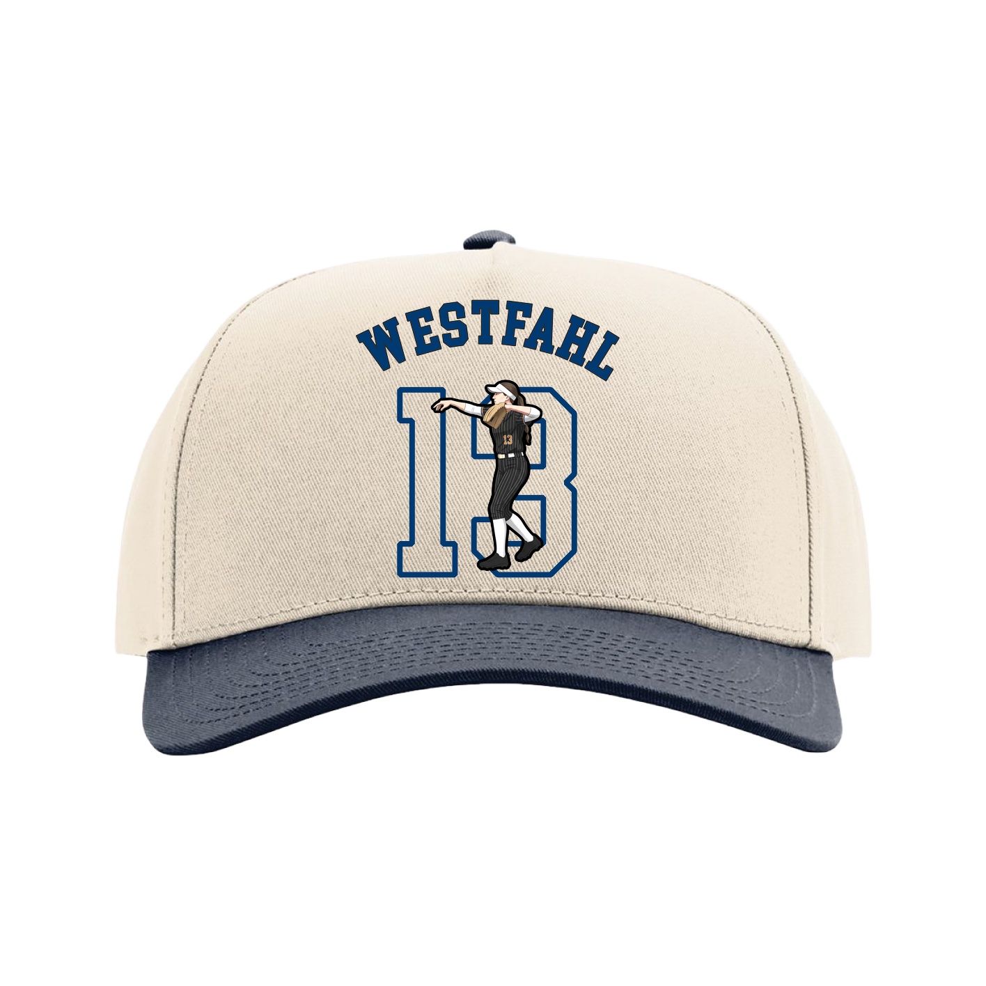 Full Fabric Five-Panel Champ Cap — Shirsey Arch in Cream/Navy