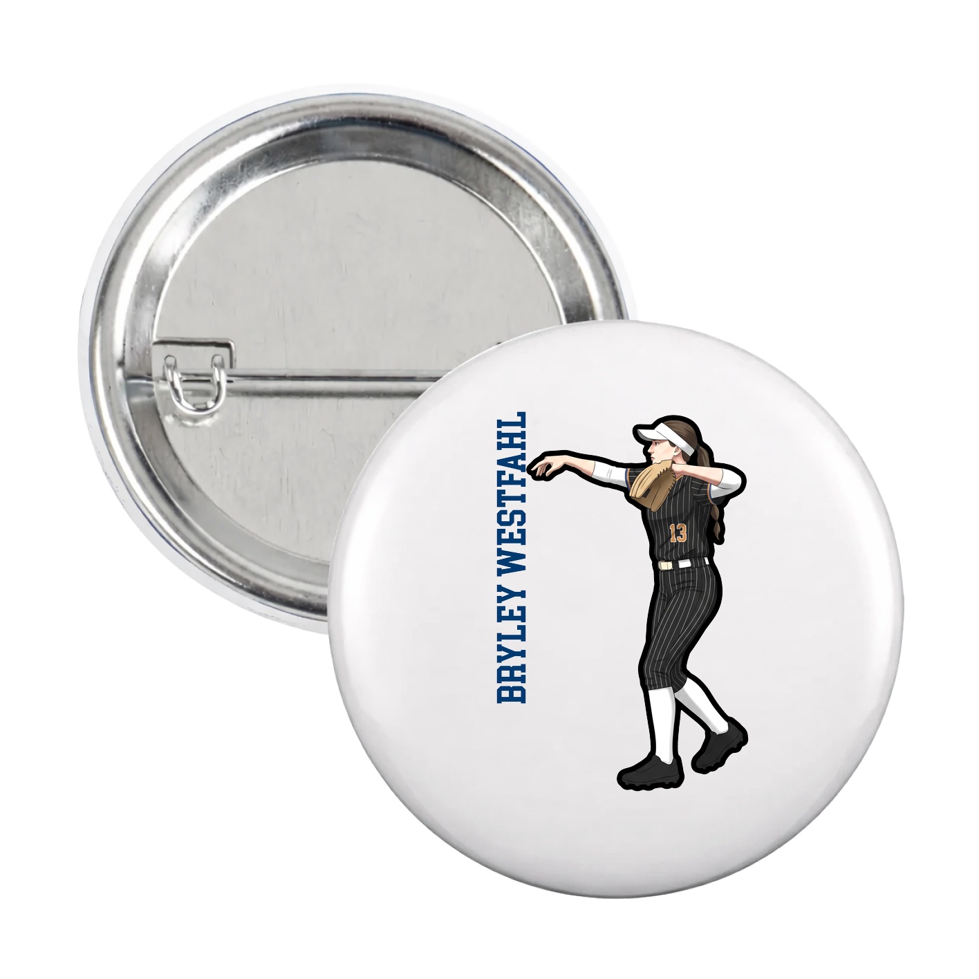 Game Day Button — Name Vertical in White