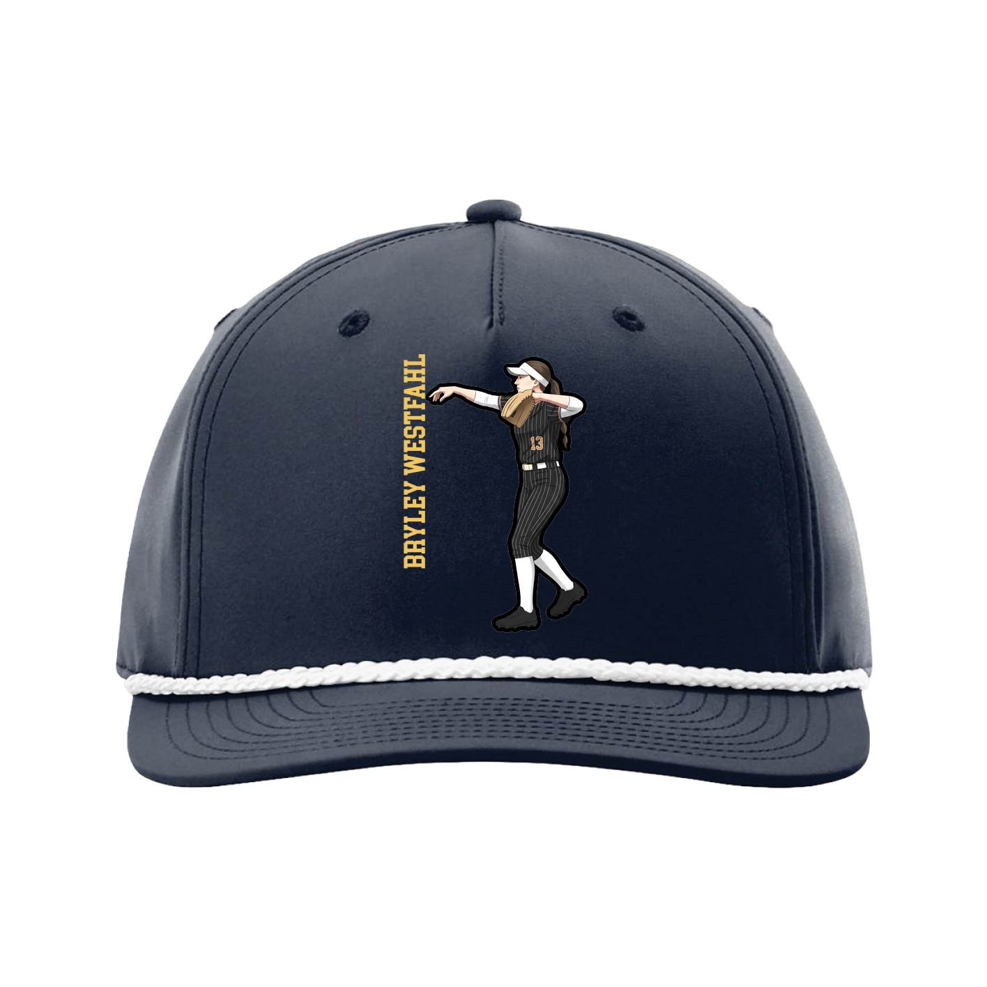 Five-Panel Classic Rope Cap — Name Vertical in Navy