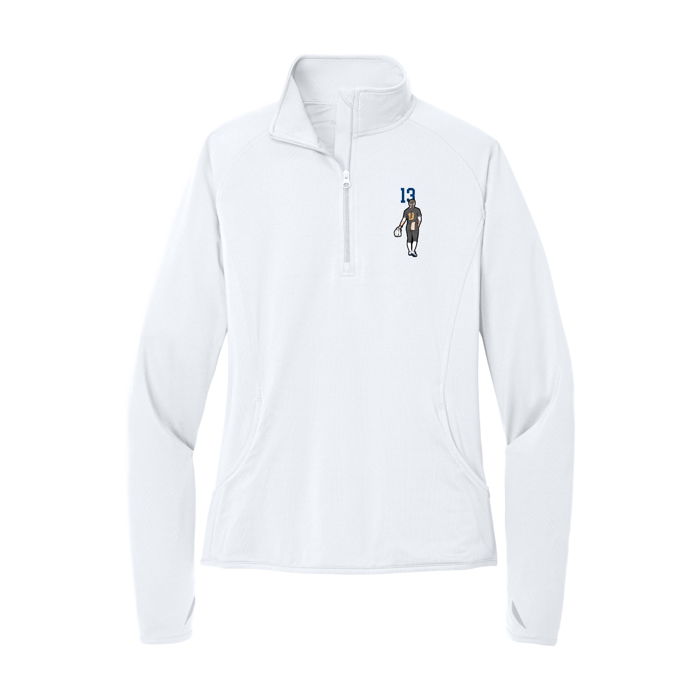Women's Q-Zip Pullover — Number Top in White