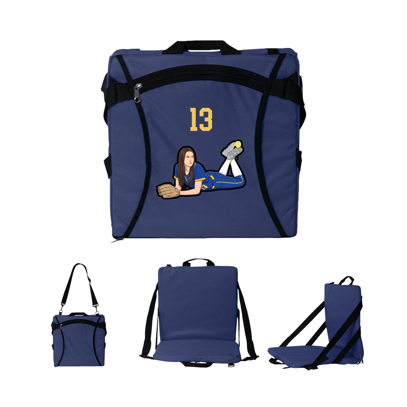 Folding Stadium Seat — Number Top in Navy