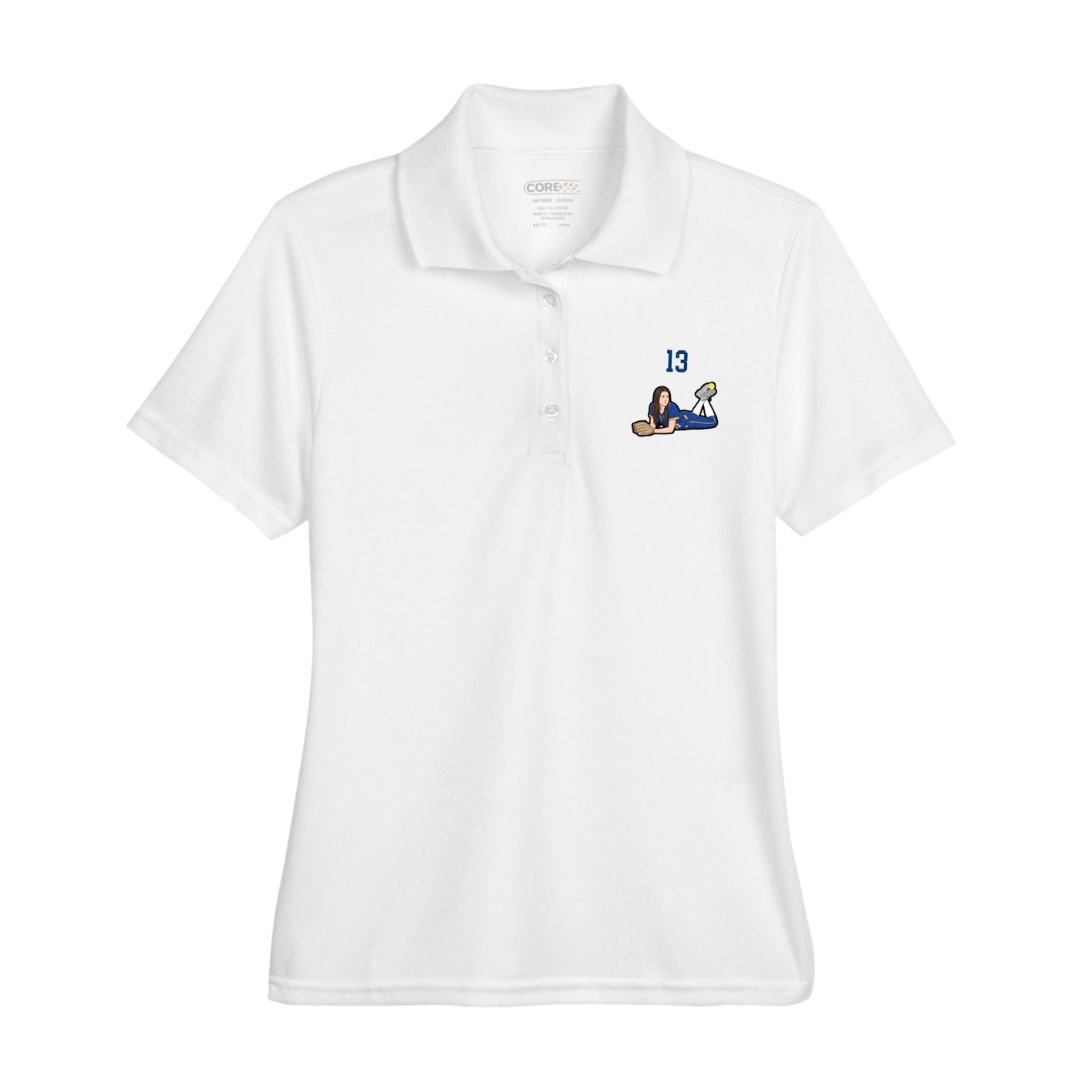 Womens Performance Polo — Number Top in White