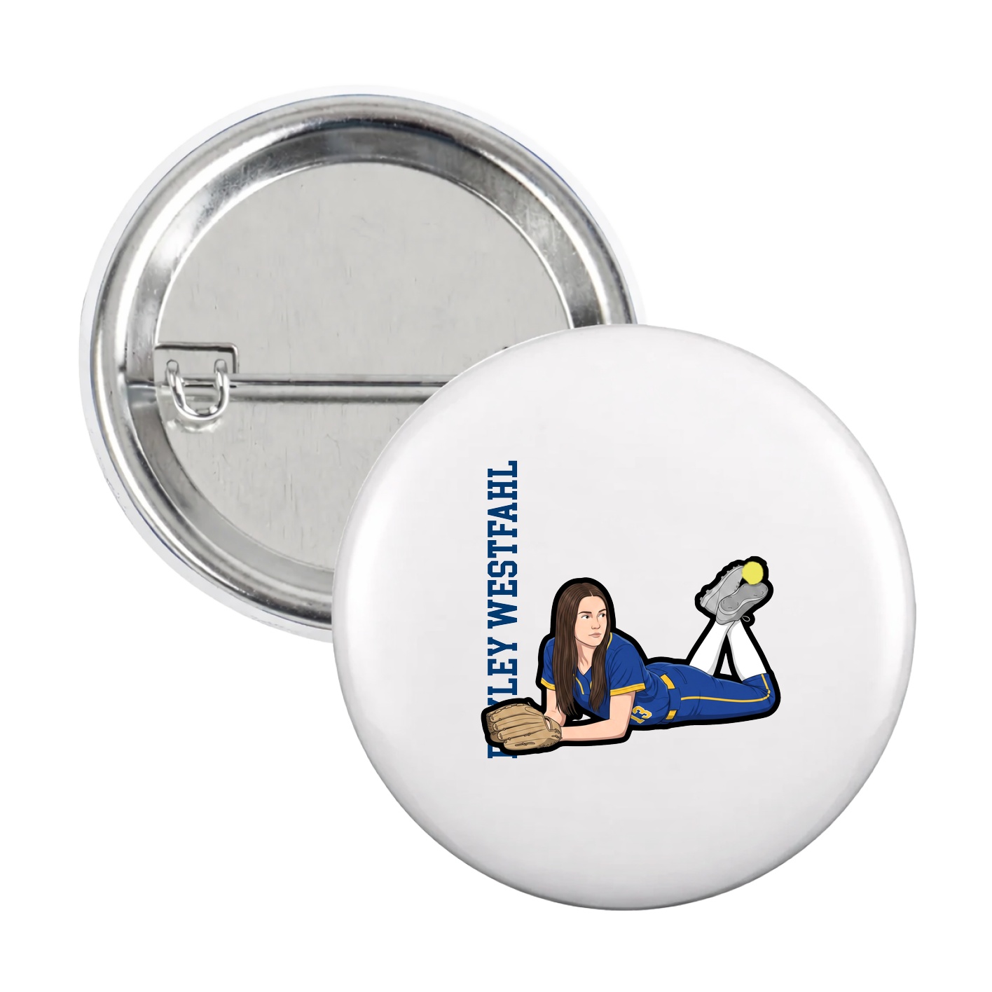 Game Day Button — Name Vertical in White