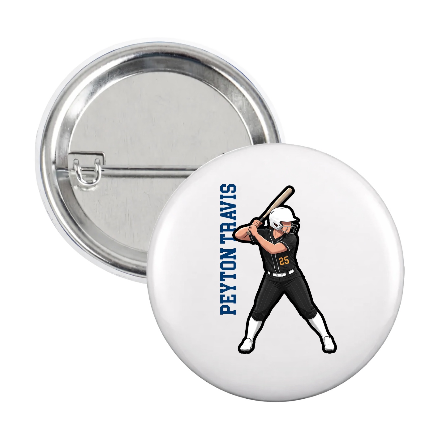 Game Day Button — Name Vertical in White