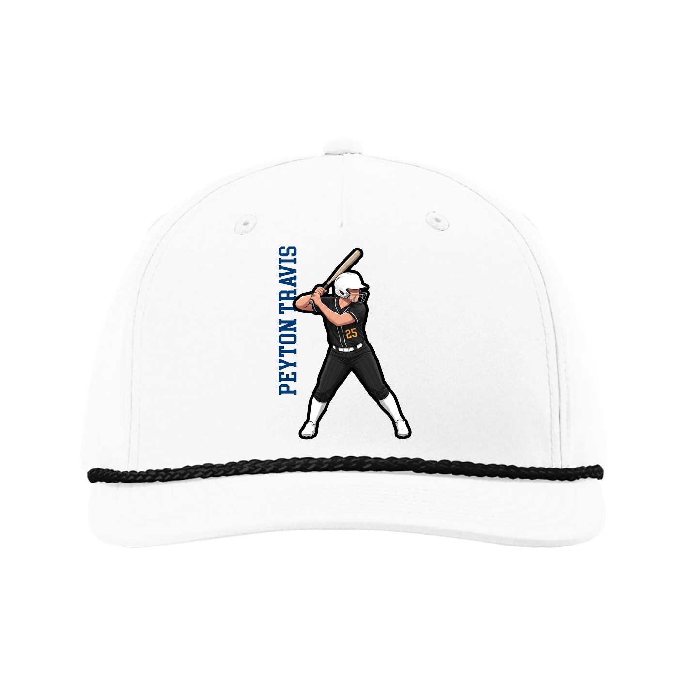 Five-Panel Classic Rope Cap — Name Vertical in White