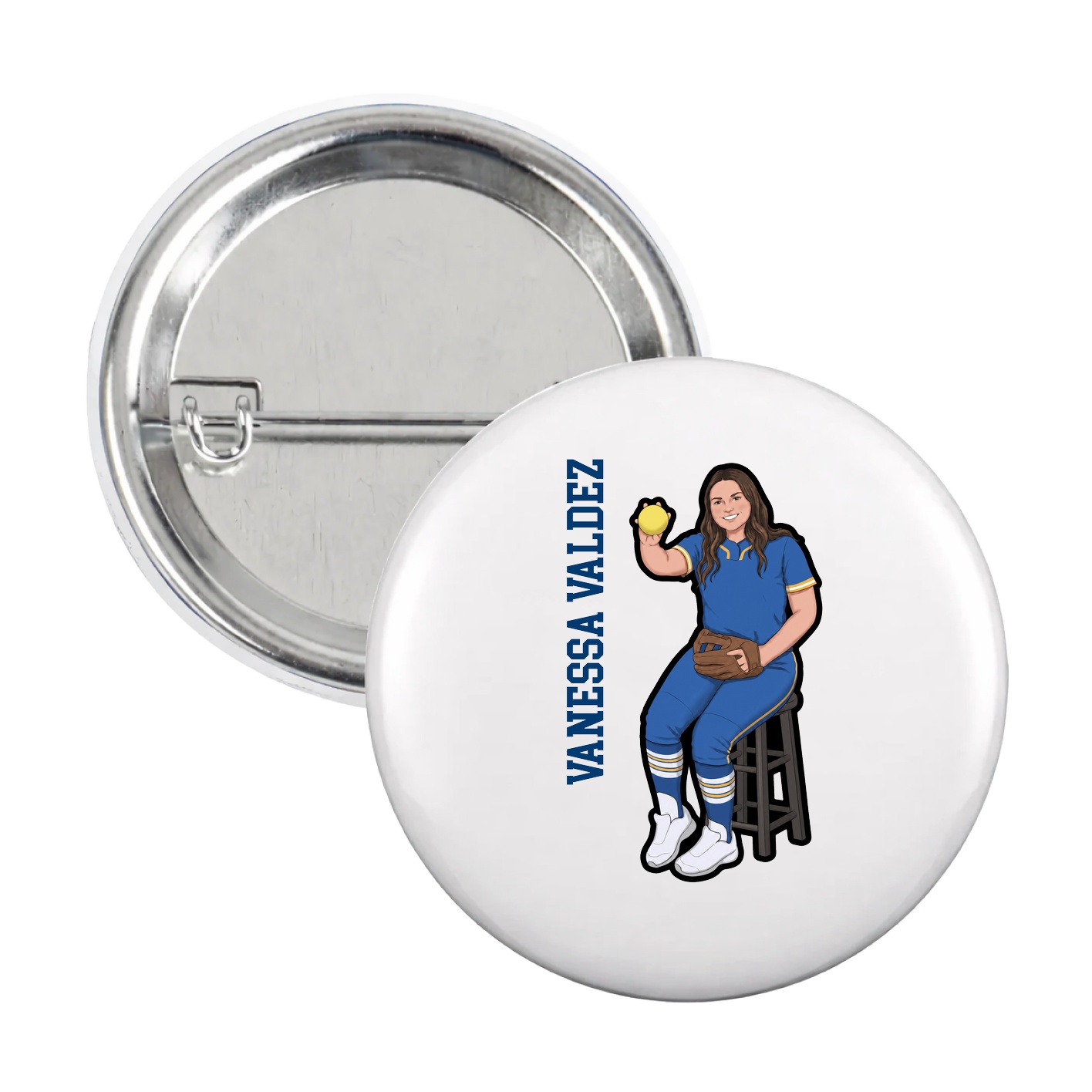 Game Day Button — Name Vertical in White