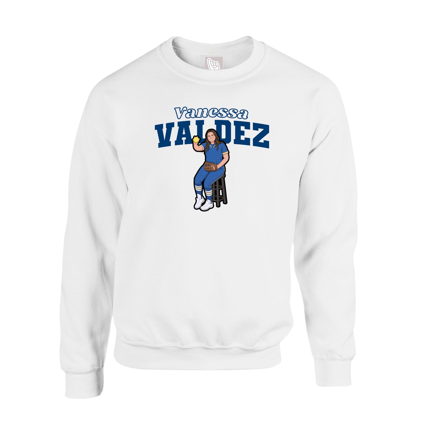 Fleece Crew — Name Arch in White