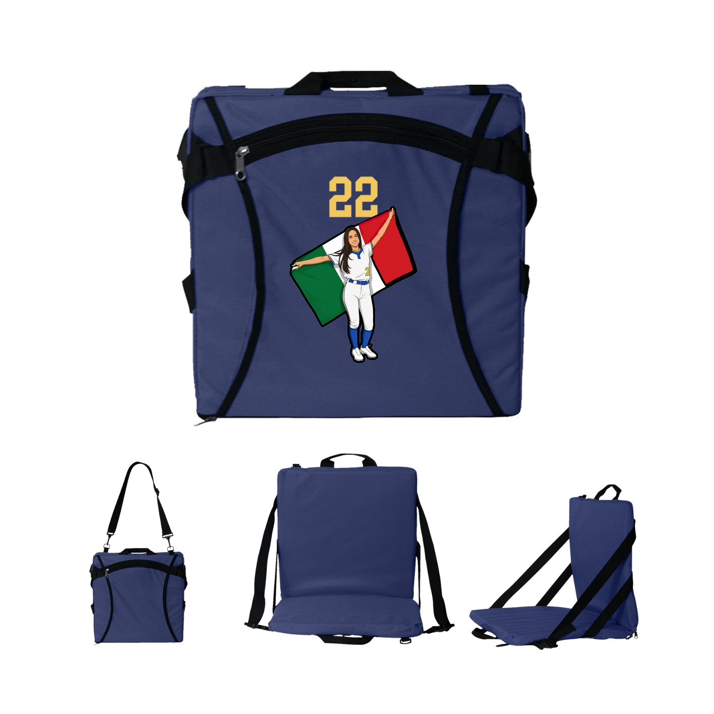 Folding Stadium Seat — Number Top in Navy
