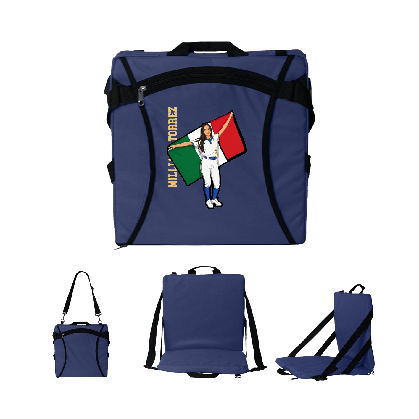 Folding Stadium Seat — Name Vertical in Navy