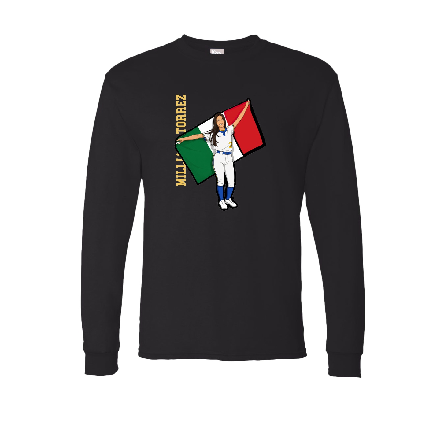 Long Sleeve Tee — Name Vertical in Black