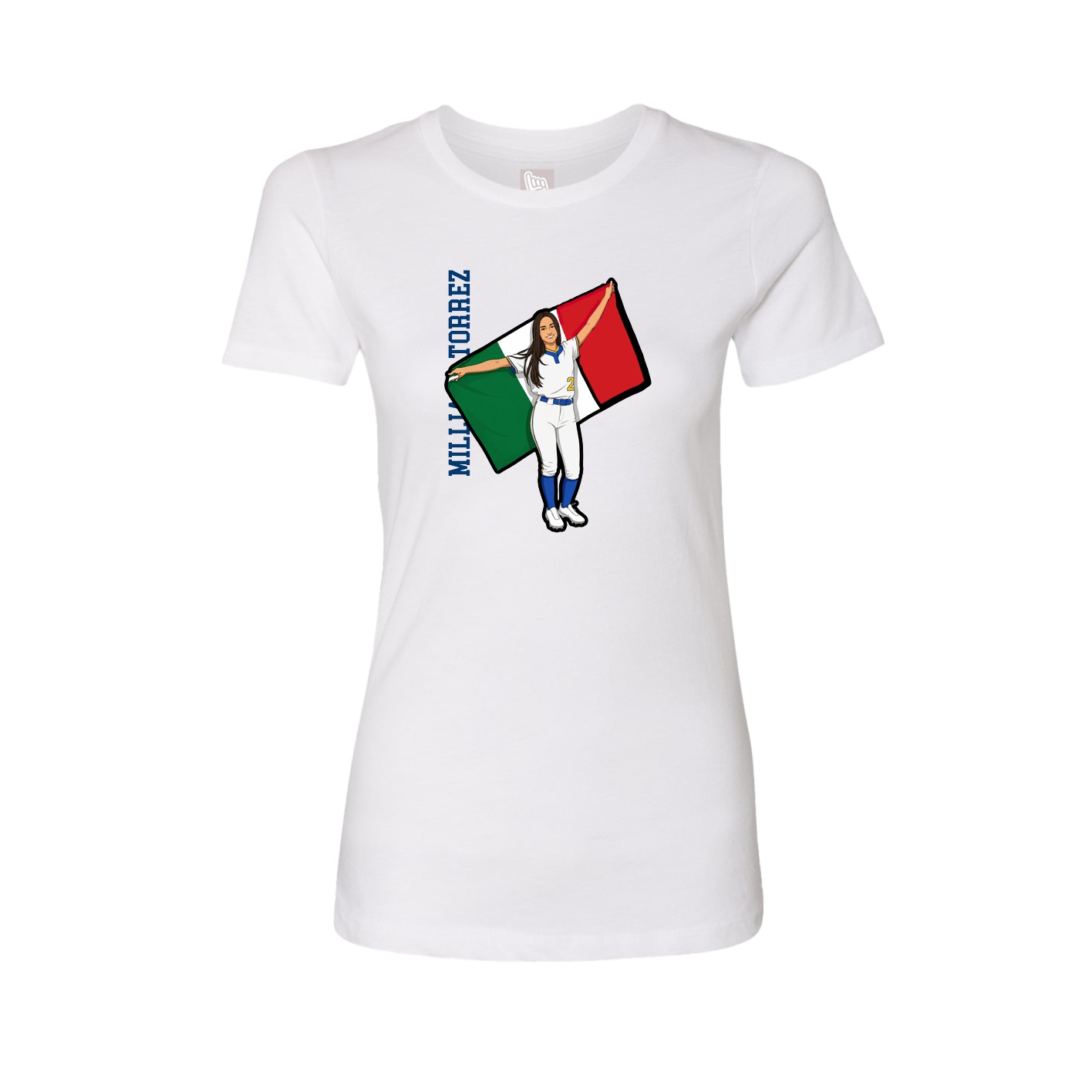 Fitted Women's Tee — Name Vertical in White