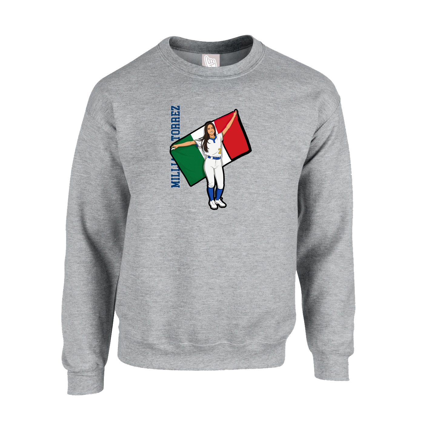 Fleece Crew — Name Vertical in Grey