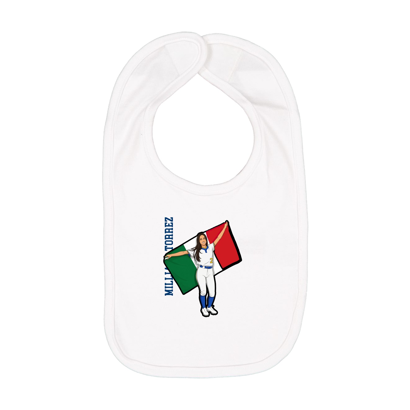 Infant Bib — Name Vertical in White