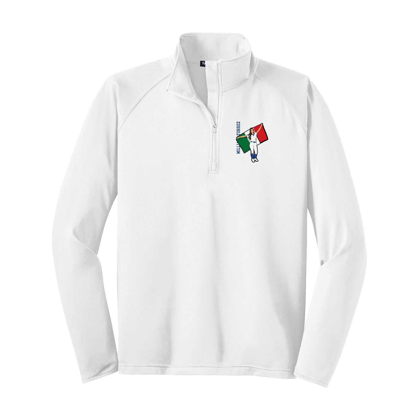 Q-Zip Pullover — Name Vertical in White