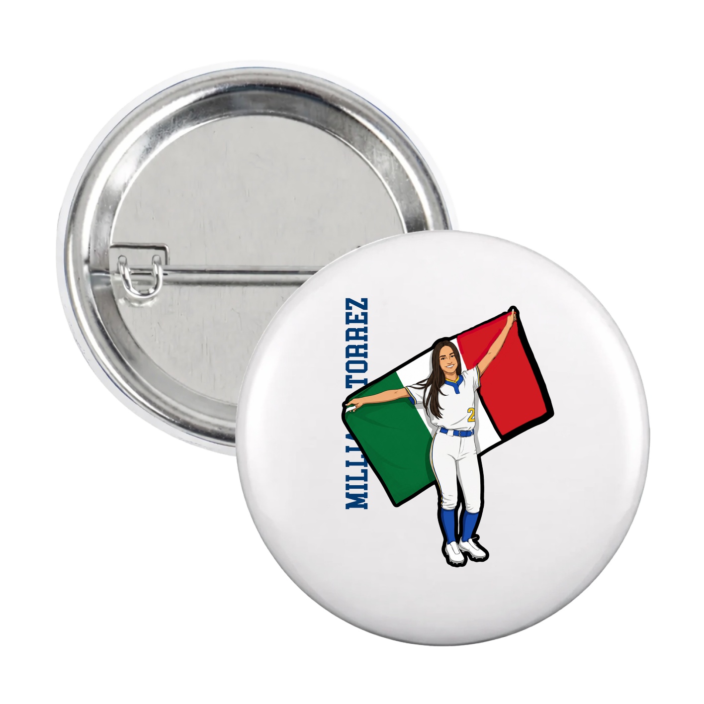 Game Day Button — Name Vertical in White