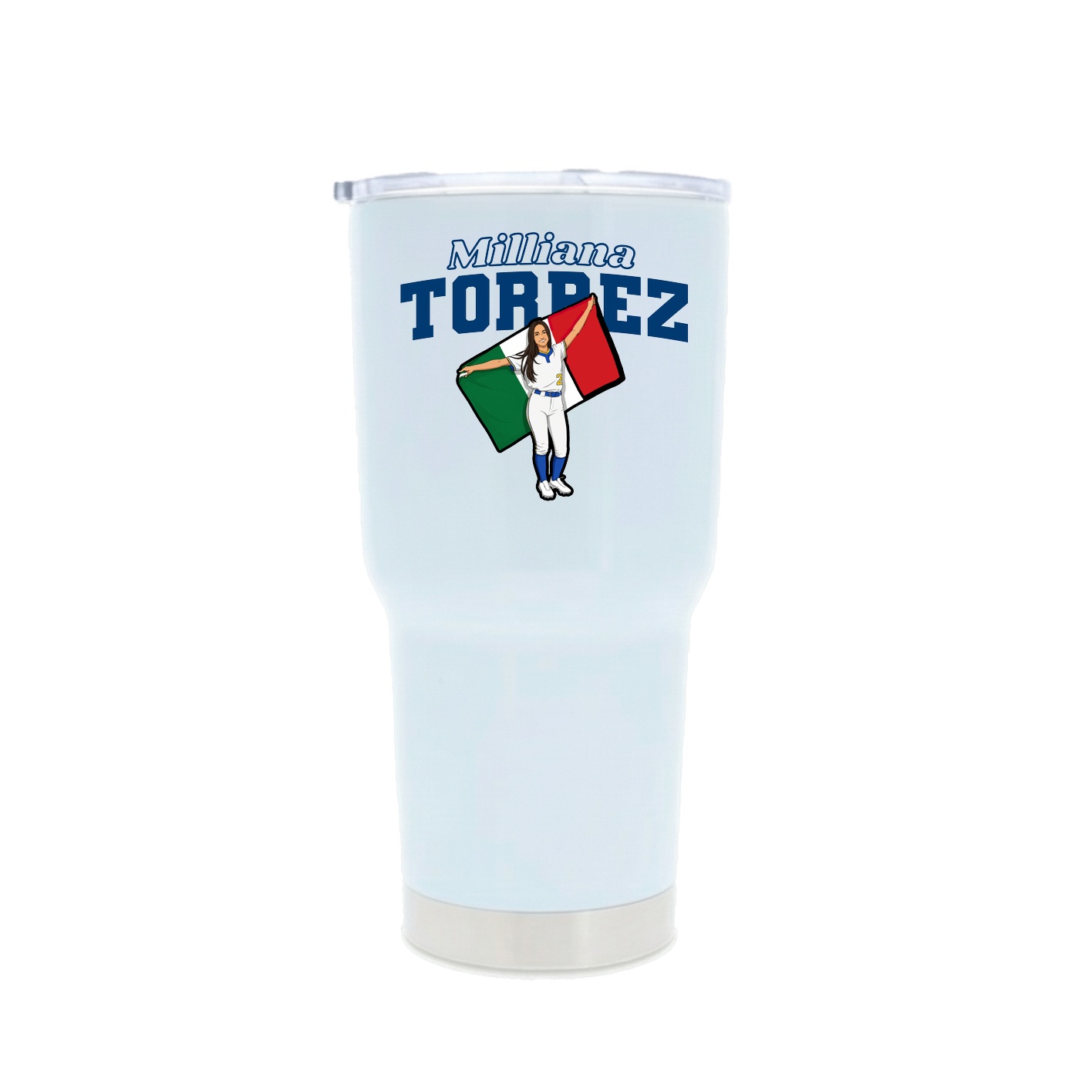 30oz Stainless Steel Tumbler — Name Arch in White