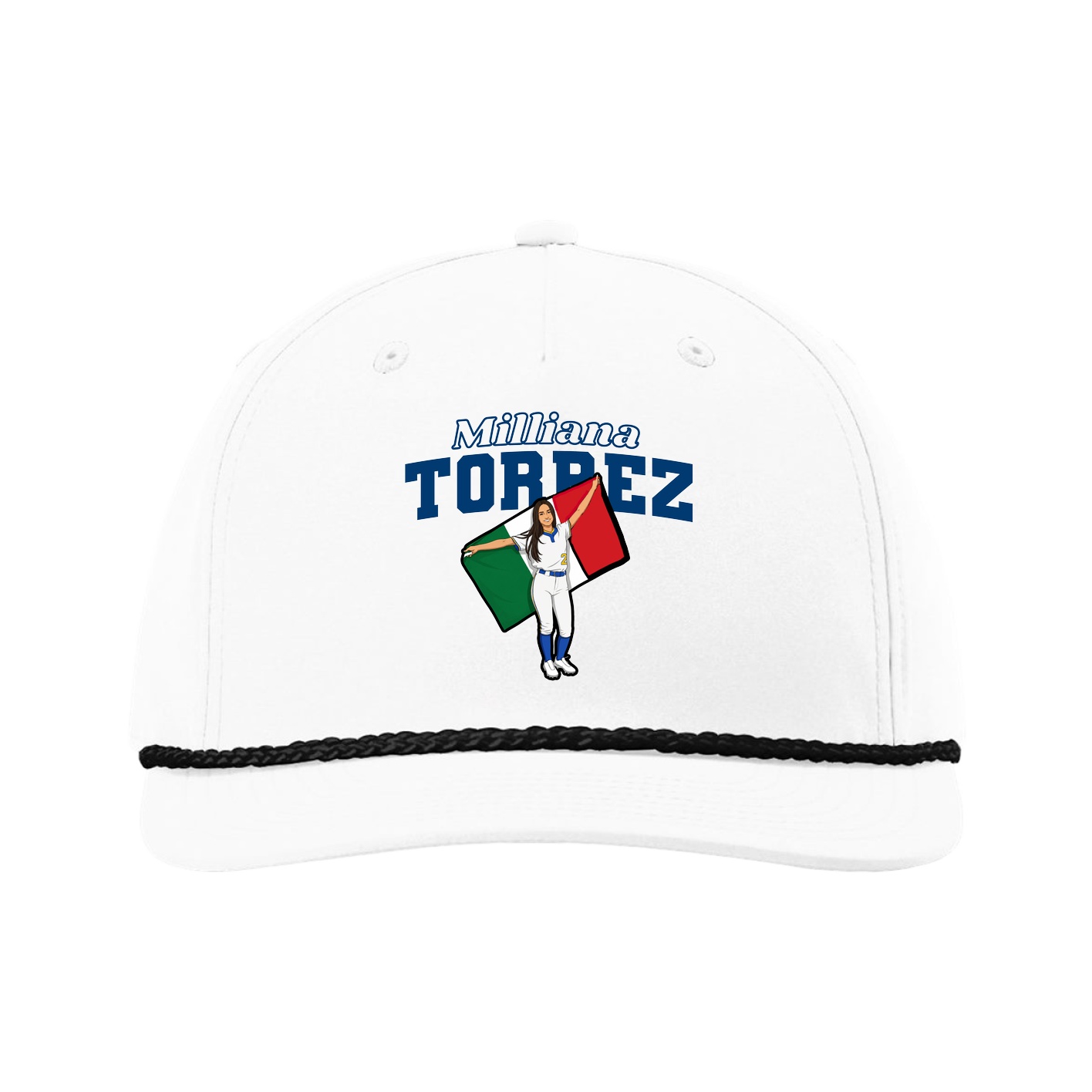 Five-Panel Classic Rope Cap — Name Arch in White