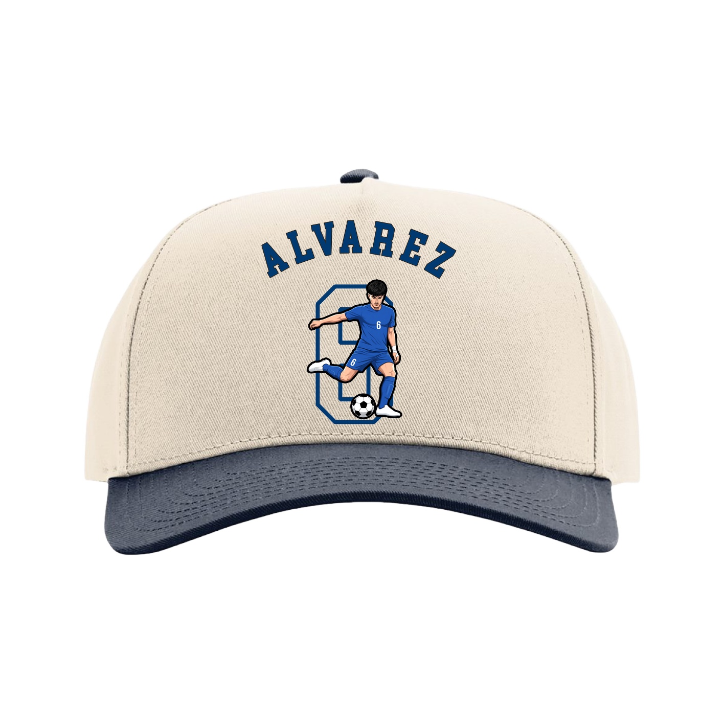 Full Fabric Five-Panel Champ Cap — Shirsey Arch in Cream/Navy
