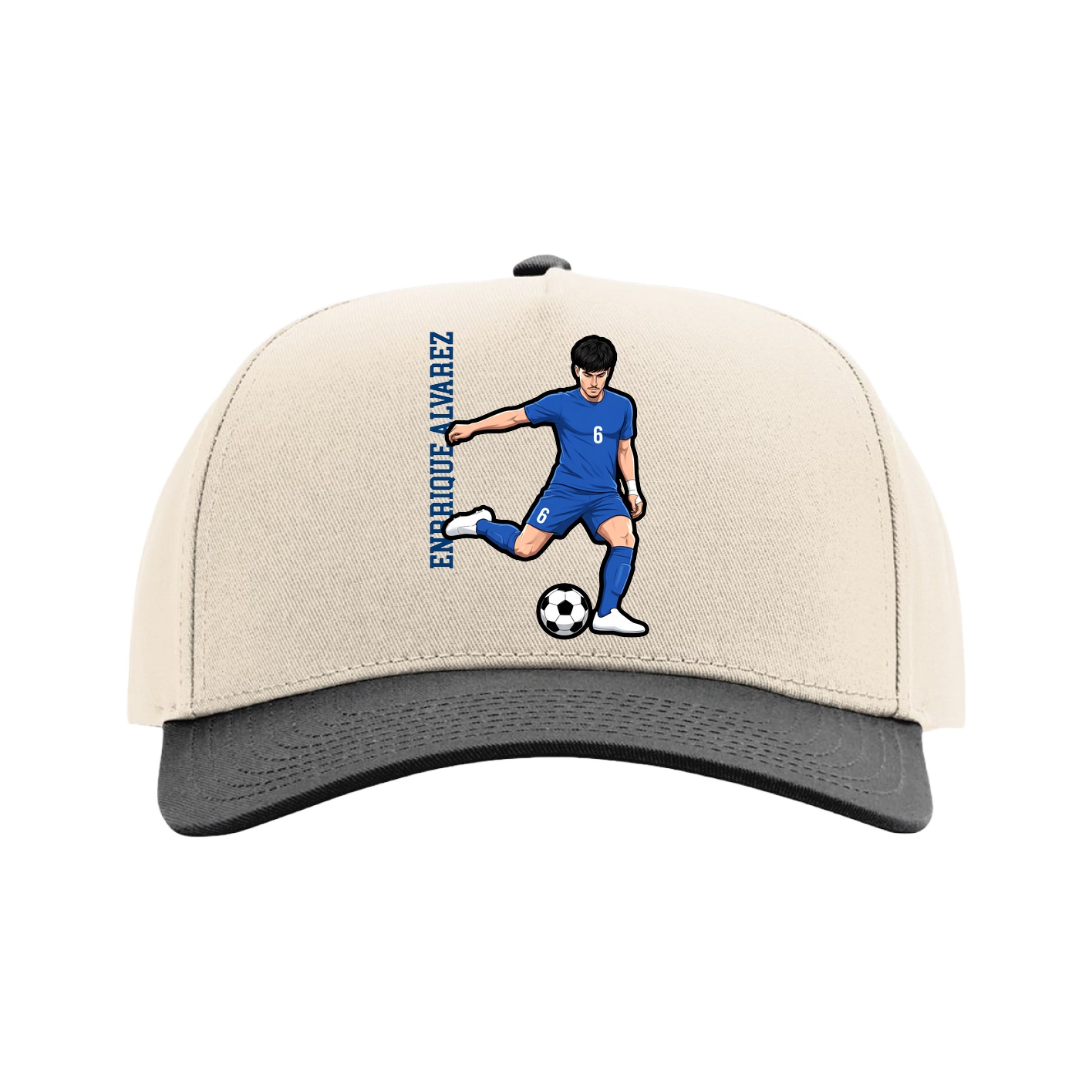 Full Fabric Five-Panel Champ Cap — Name Vertical in Cream/Black