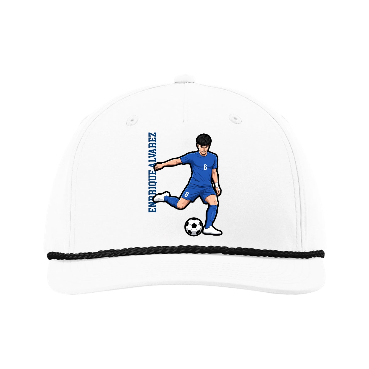 Five-Panel Classic Rope Cap — Name Vertical in White