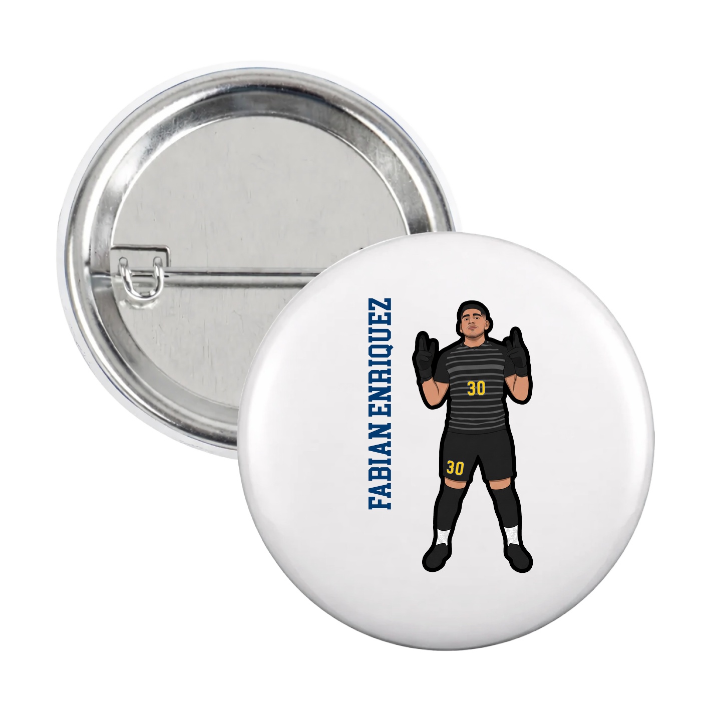 Game Day Button — Name Vertical in White