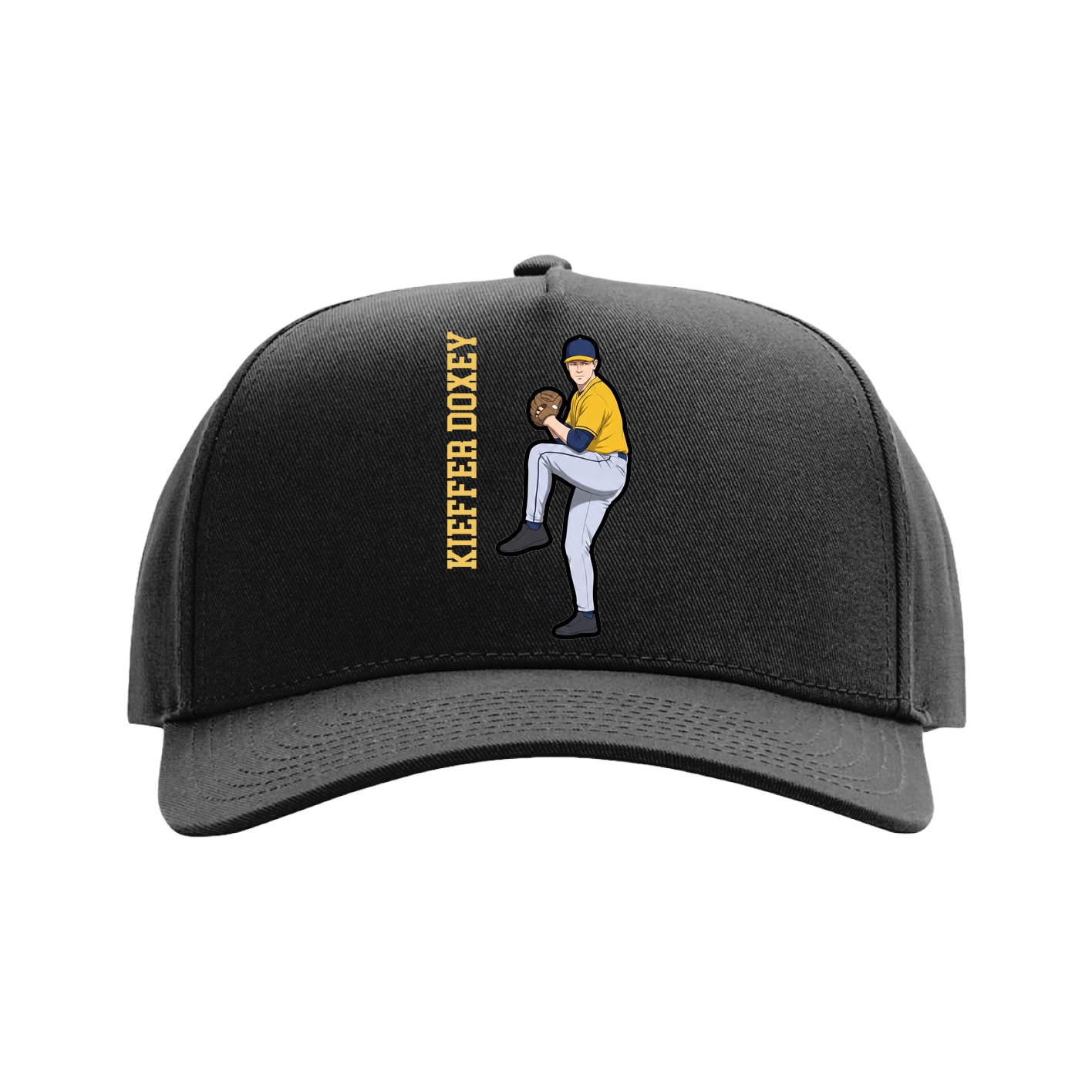 Full Fabric Five-Panel Champ Cap — Name Vertical in Black