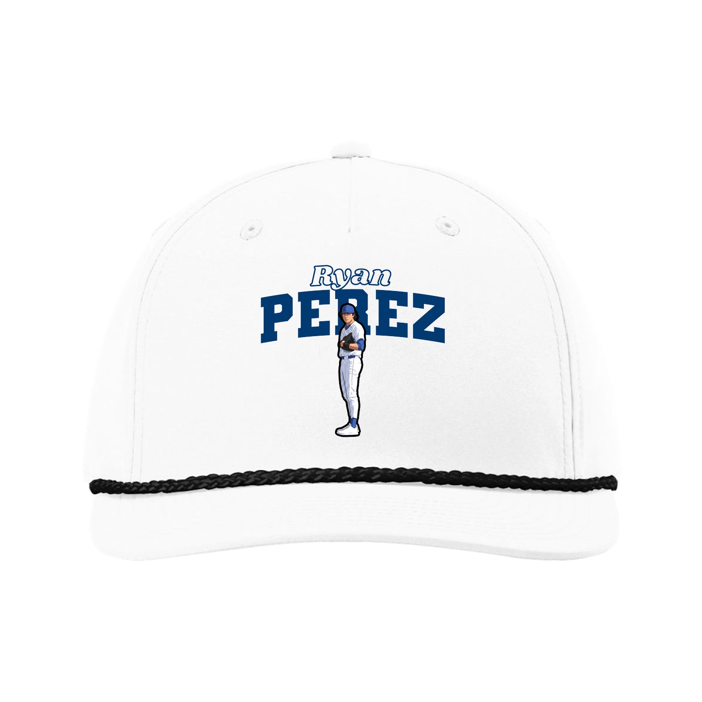Five-Panel Classic Rope Cap — Name Arch in White
