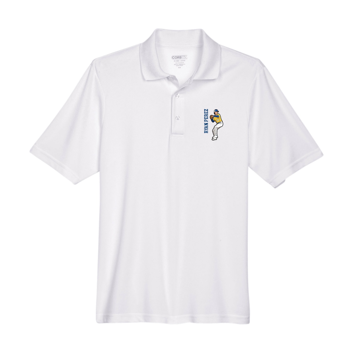 Performance Polo — Name Vertical in White