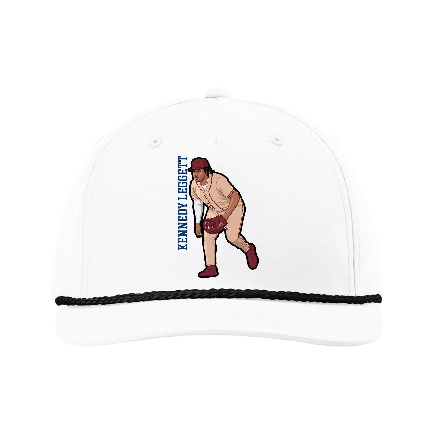 Five-Panel Classic Rope Cap — Name Vertical in White