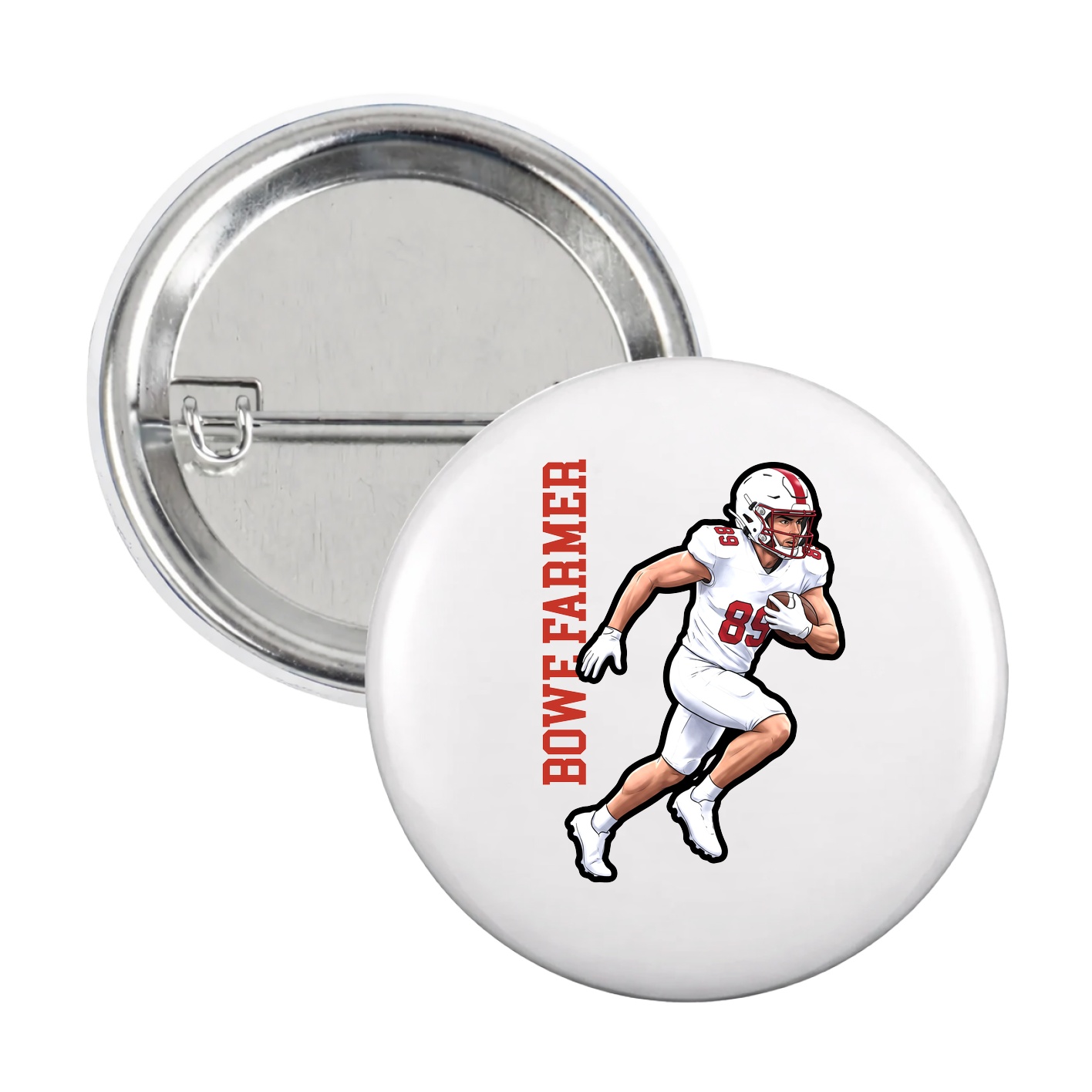 Game Day Button — Name Vertical in White