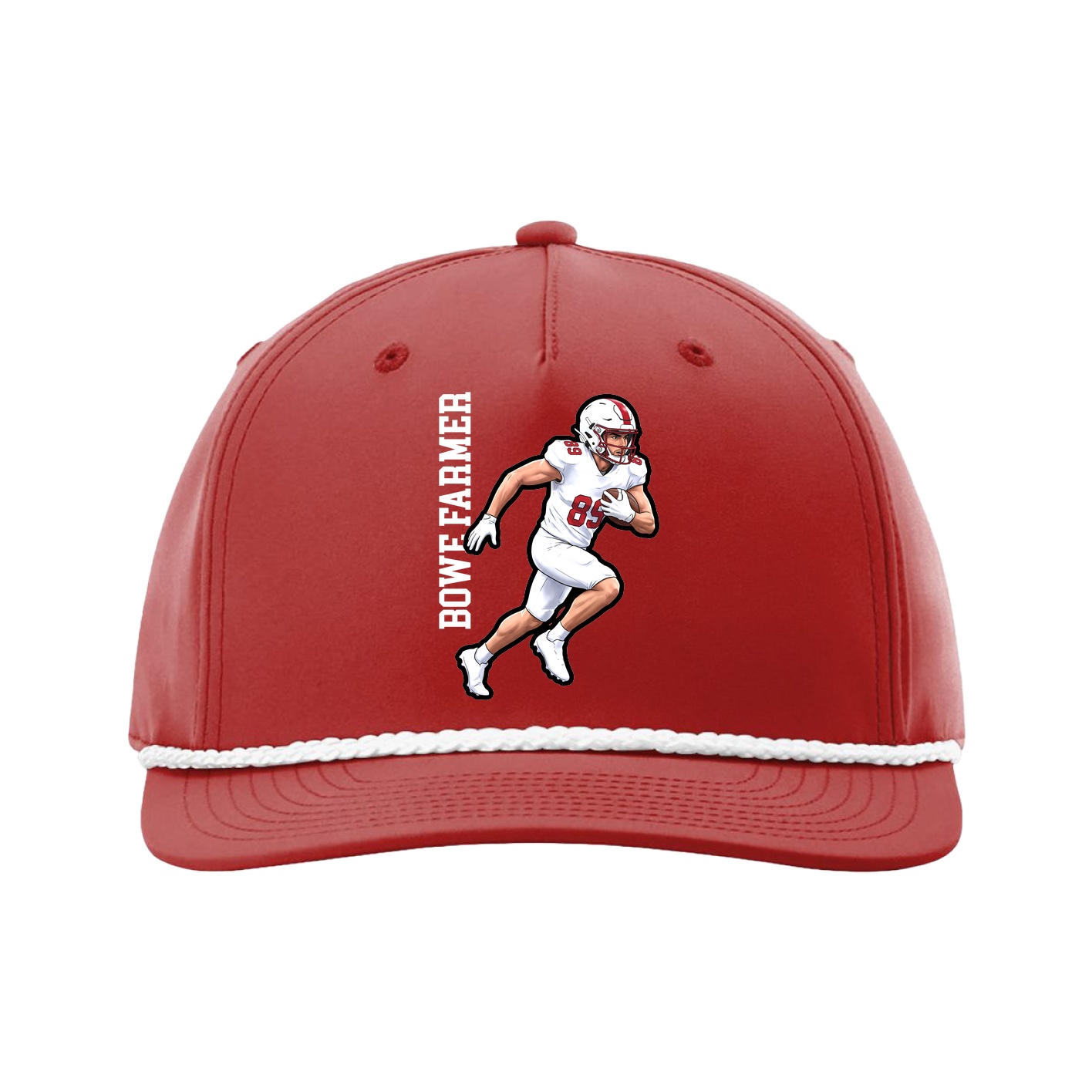 Five-Panel Classic Rope Cap — Name Vertical in Red