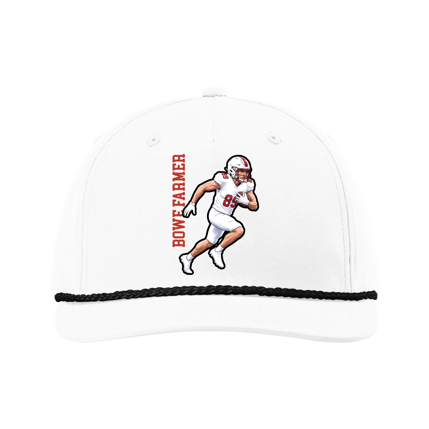 Five-Panel Classic Rope Cap — Name Vertical in White