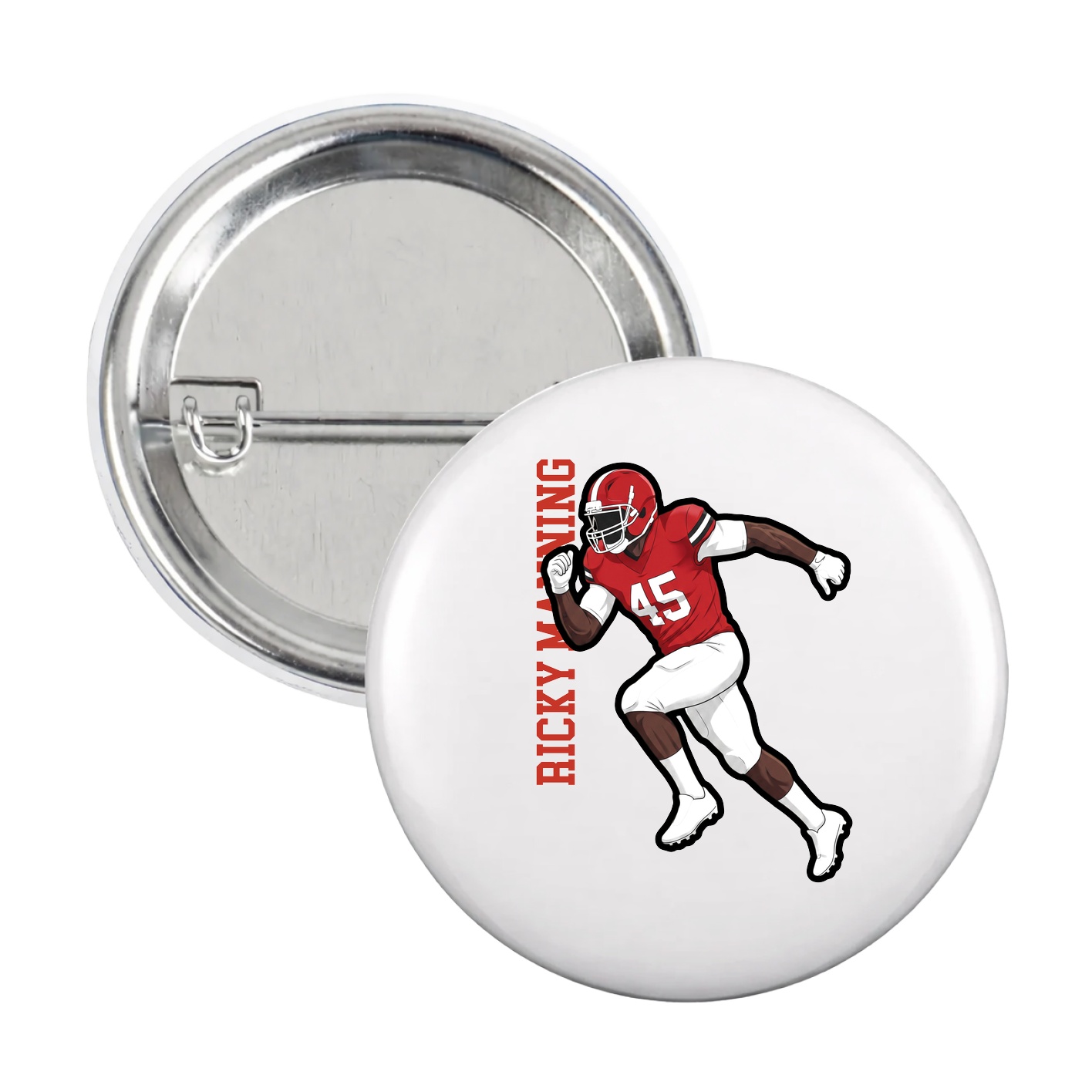 Game Day Button — Name Vertical in White