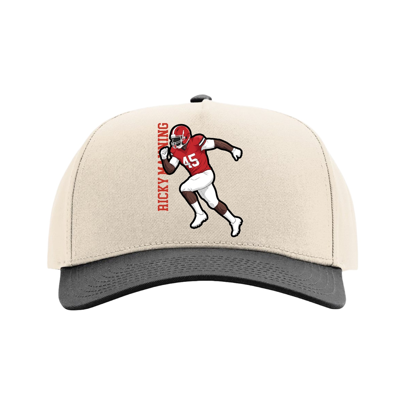 Full Fabric Five-Panel Champ Cap — Name Vertical in Cream/Black