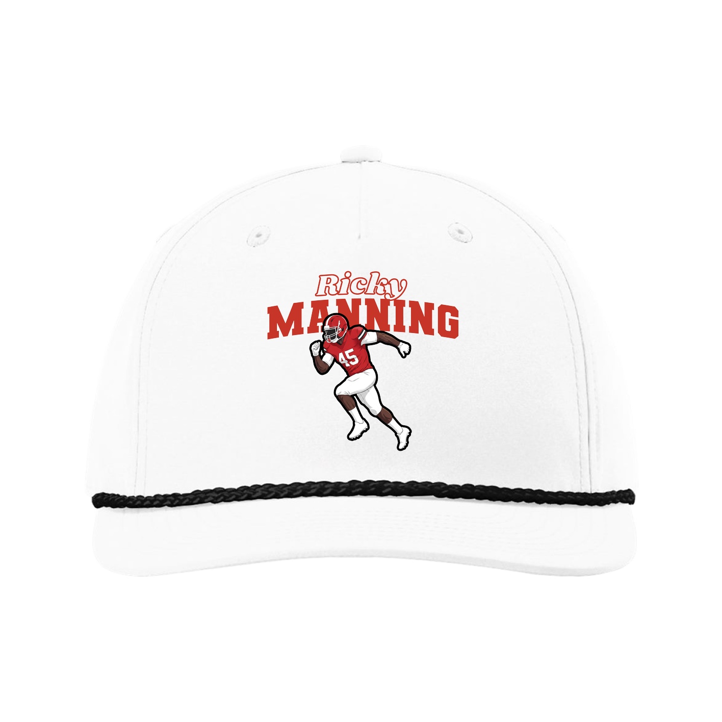 Five-Panel Classic Rope Cap — Name Arch in White