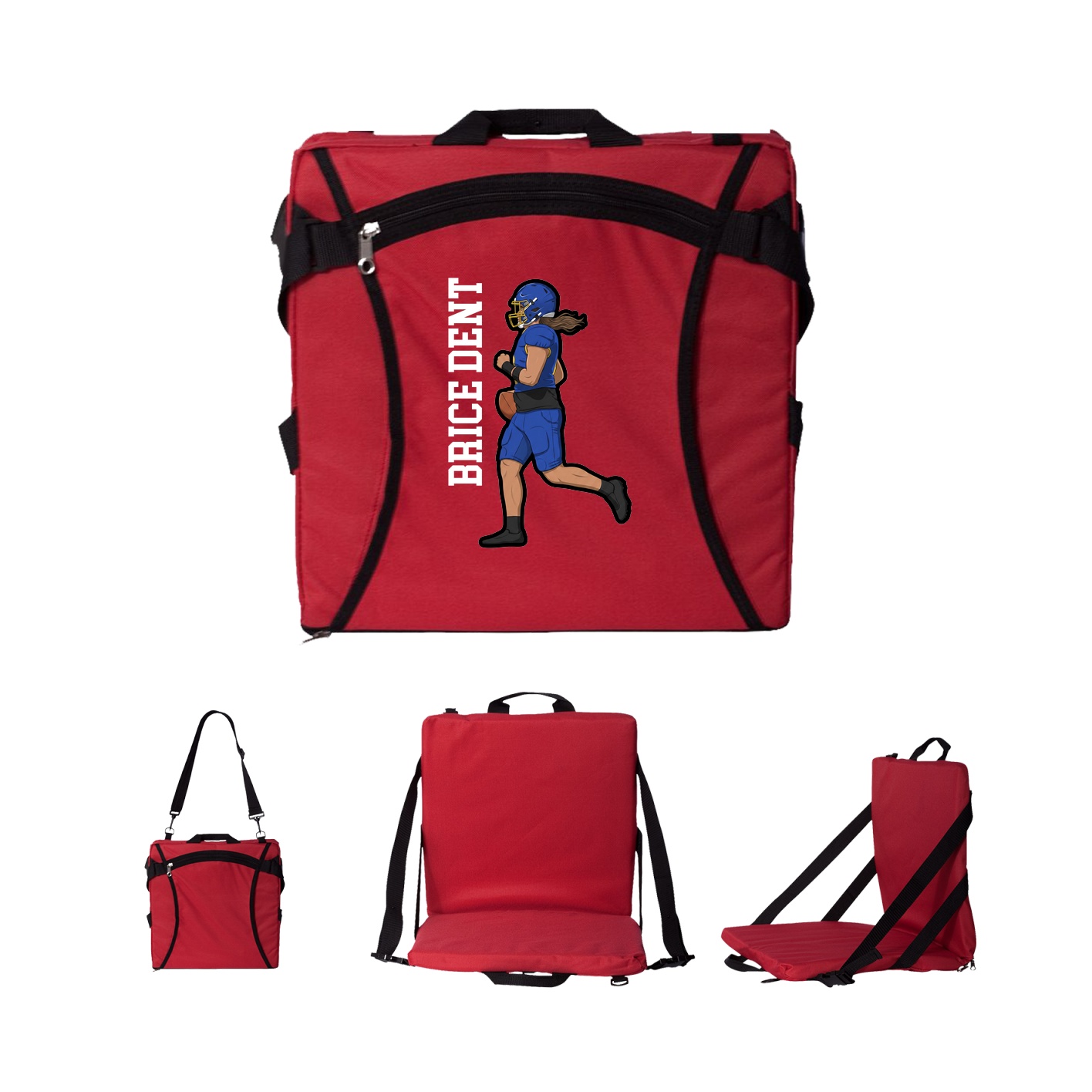 Folding Stadium Seat — Name Vertical in Red